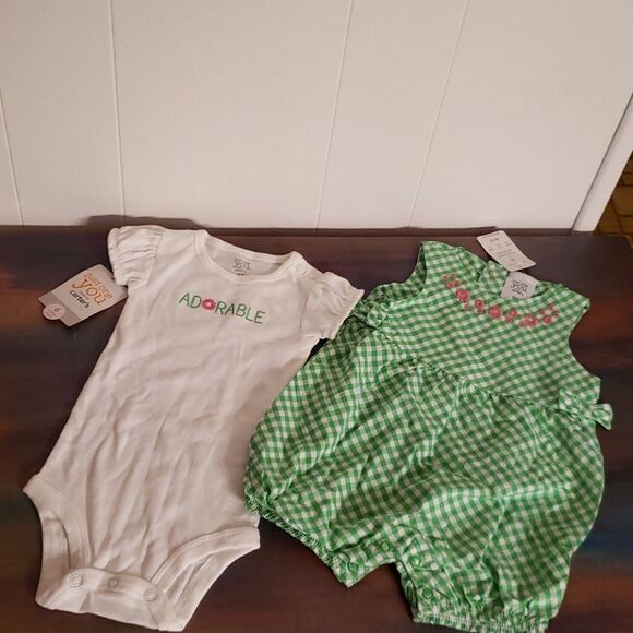 NWT 2 Pc Onesie Romper Outfit "AD🌸RABLE" Sz 6 Mos - Picture 1 of 7